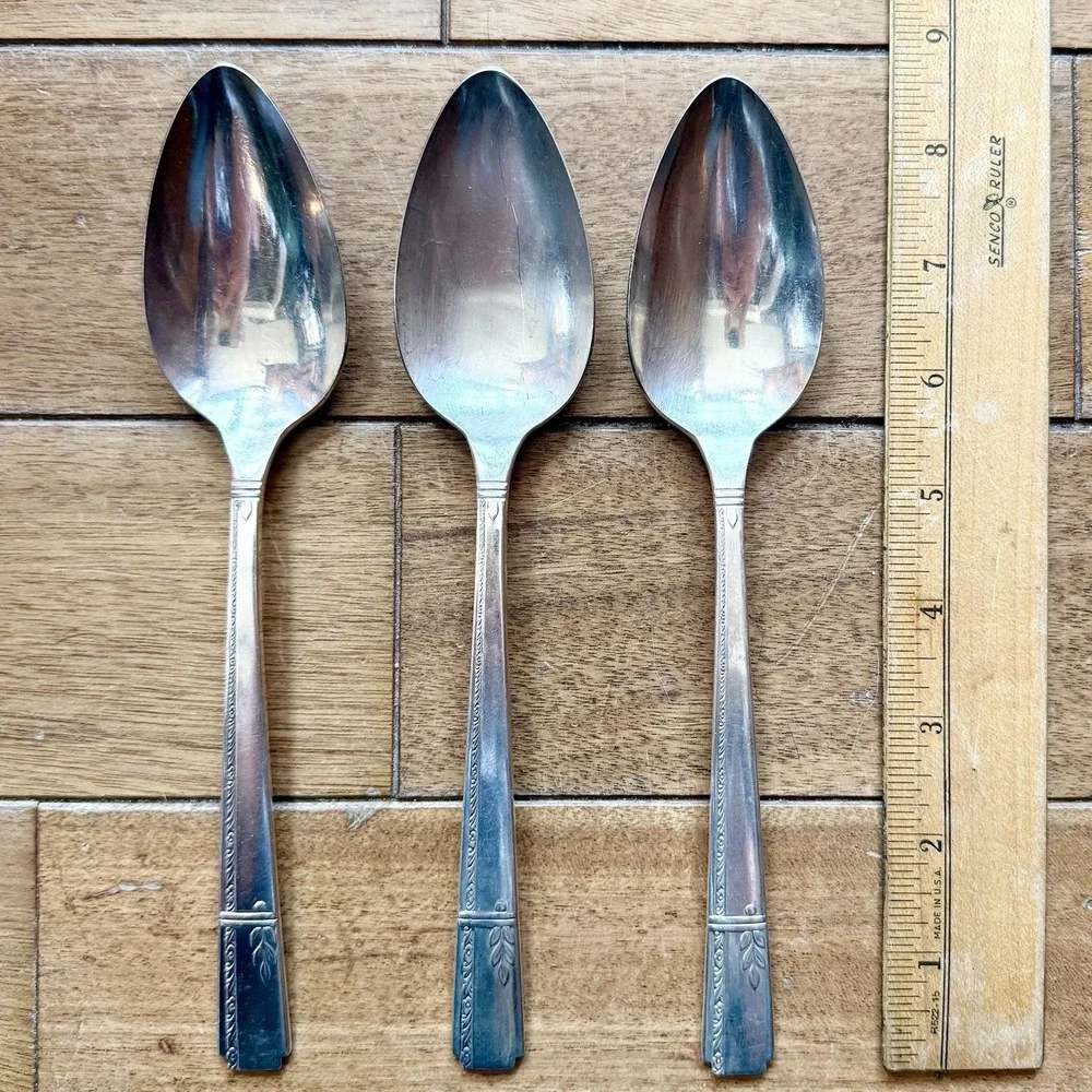 3pc VTG Antique 30s Oneida Prestige GRENOBLE Silverplate Large Serving Spoons
